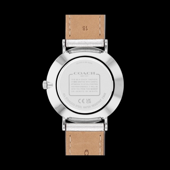COACH Traditional Round PERRY Watch with Finished Silver Leather Strap main image 4
